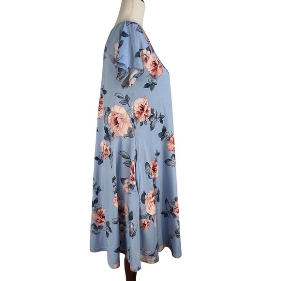 CES FEMME‎ RAGLAN SHORT SLEEVE CREW NECK FLOWY FLORAL DRESS BLUE MULTI SMALL EUC - Picture 10 of 12